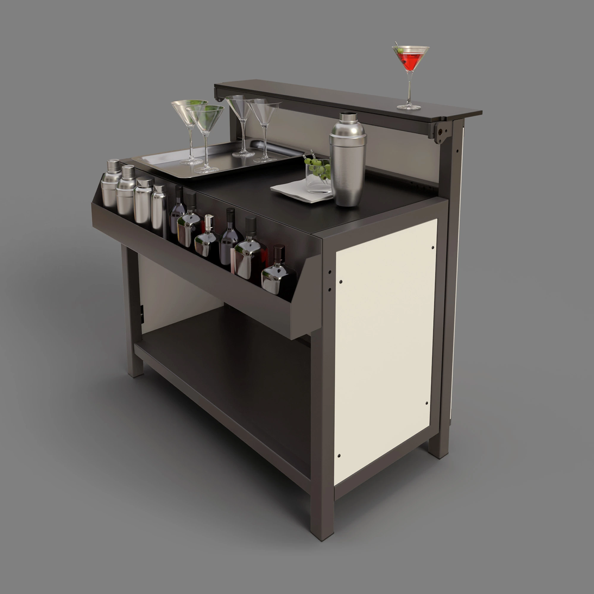 Beispielbild einer klappBAR mit bedruckten Seitenblenden.