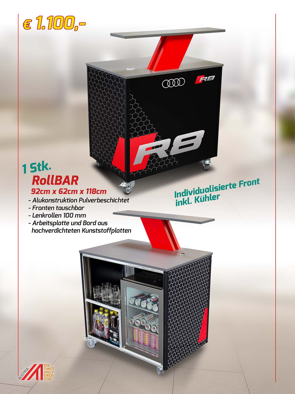 RollBAR – Kompakte Promotion-Bar mit Gefrierschrank